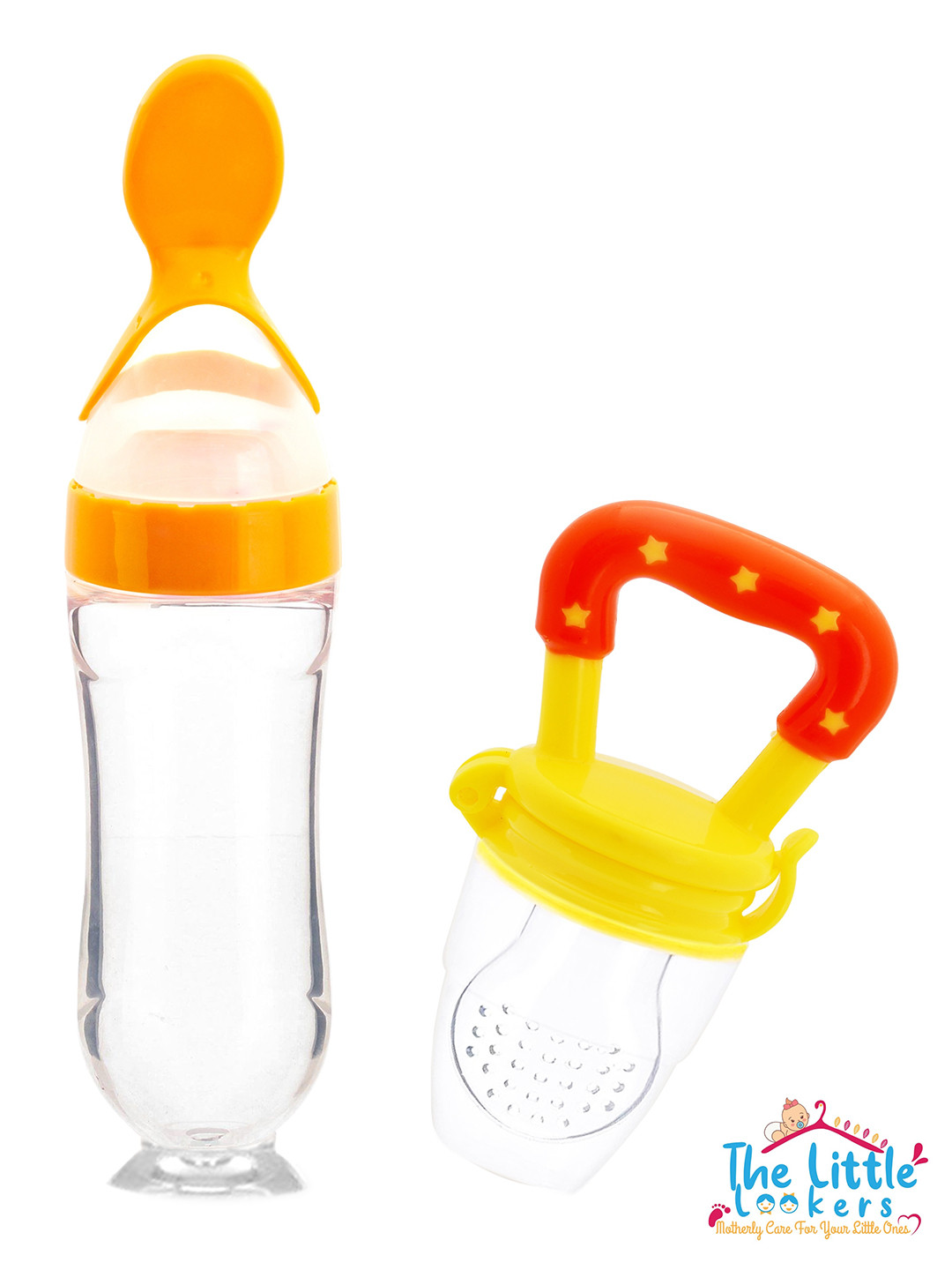 The Little Lookers Kids Yellow Solid Squeeze Food Grade Silicon Bottle Feeder & Fruit Pacifier
