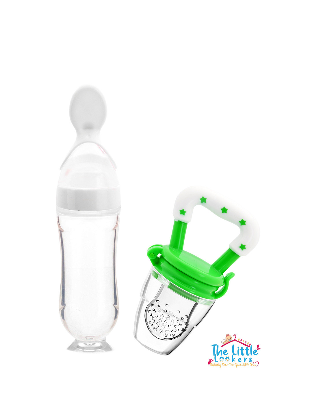 The Little Lookers Kids White Solid Squeeze Food Grade Silicon Bottle Feeder & Fruit Pacifier
