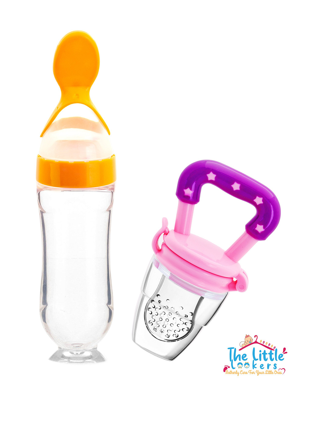 The Little Lookers Kids Yellow Solid Squeeze Food Grade Silicon Bottle Feeder & Fruit Pacifier
