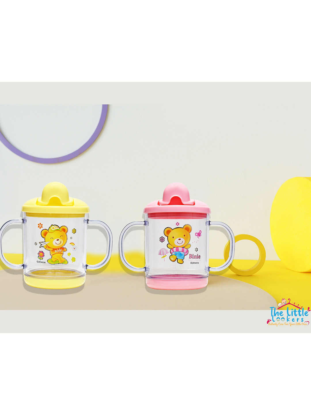 The Little Lookers Set of 2 Yellow & Pink Sippers with Handles