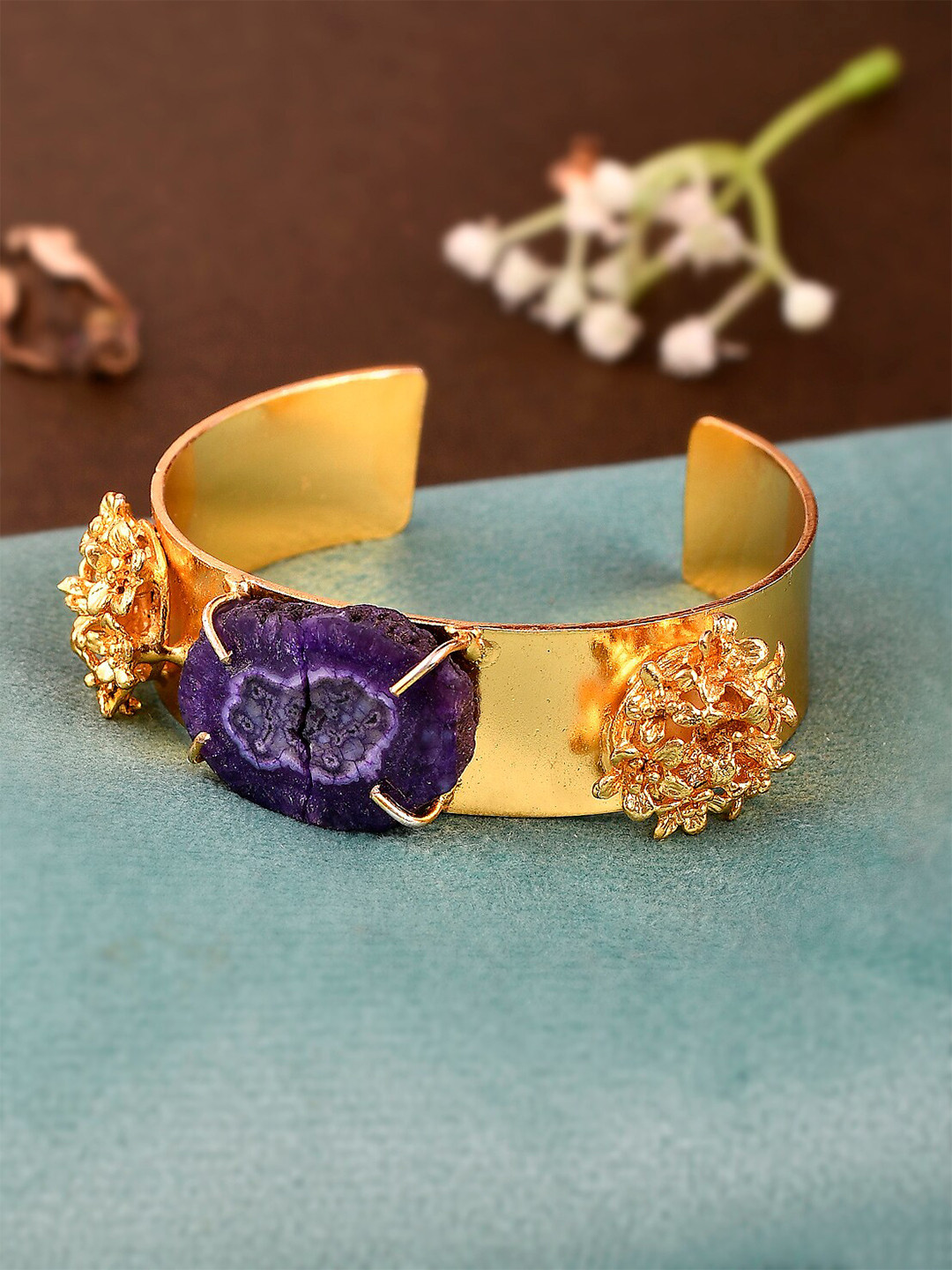 Silvermerc Designs Women Gold-Toned & Purple Brass Enamelled Silver-Plated Kada Bracelet