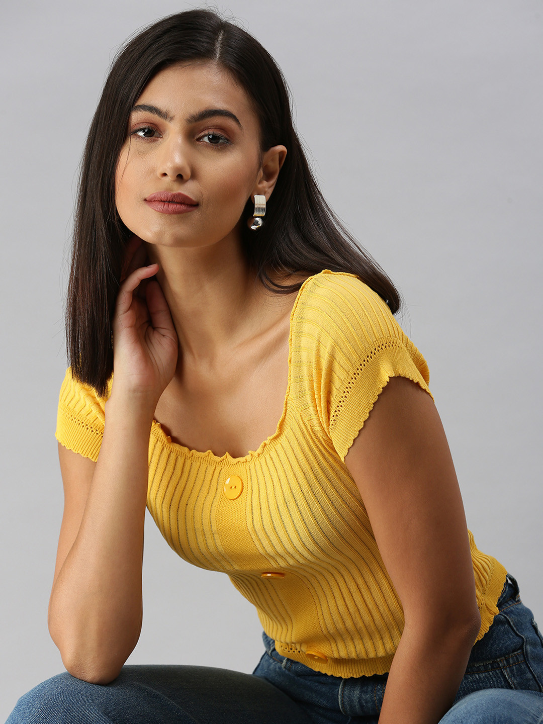 SHOWOFF Yellow Striped Top
