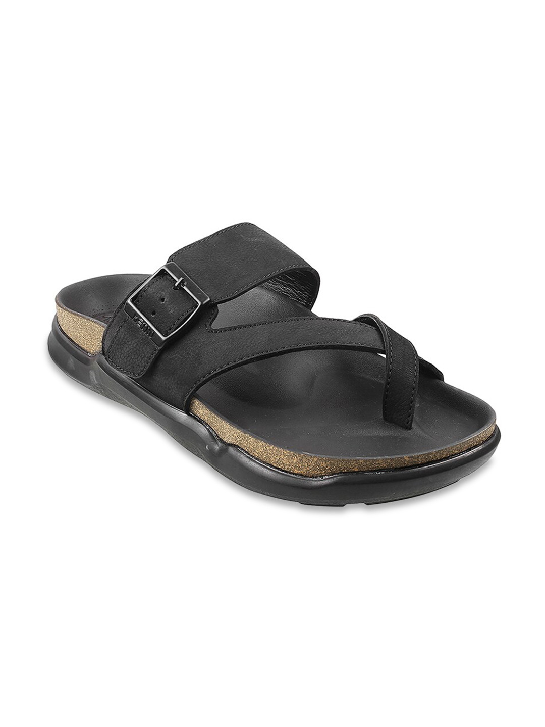 Metro Men Black & Beige Suede Comfort Sandals