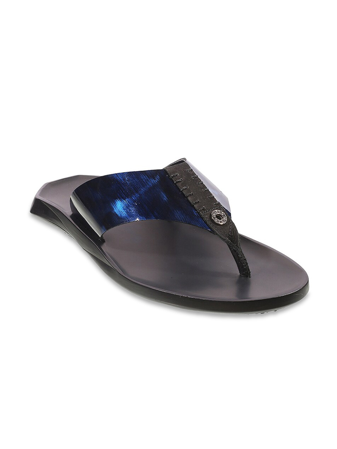 Metro Men Navy Blue Leather Comfort Sandals