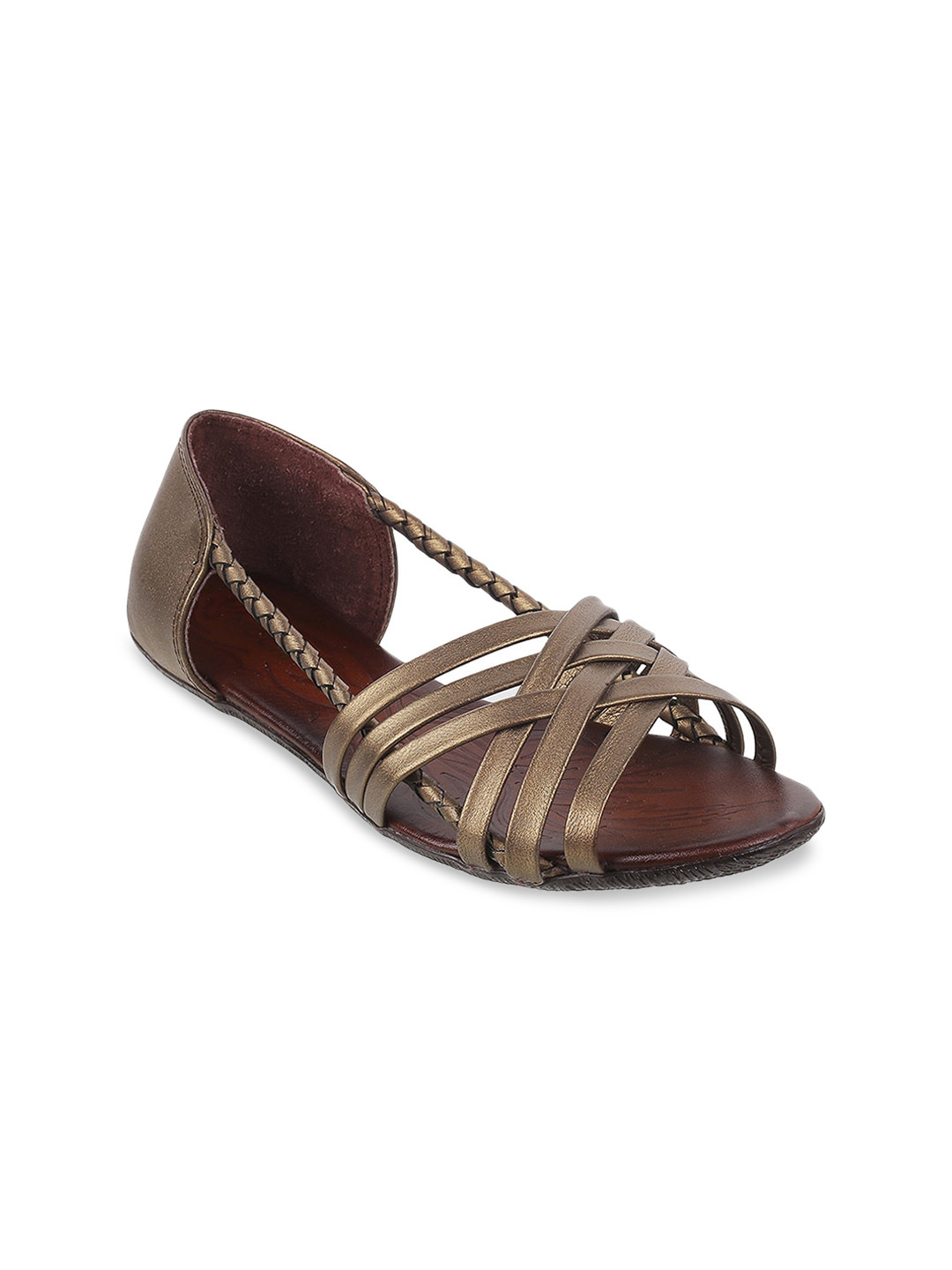 Mochi Women Bronze-Toned Colourblocked Open Toe Flats