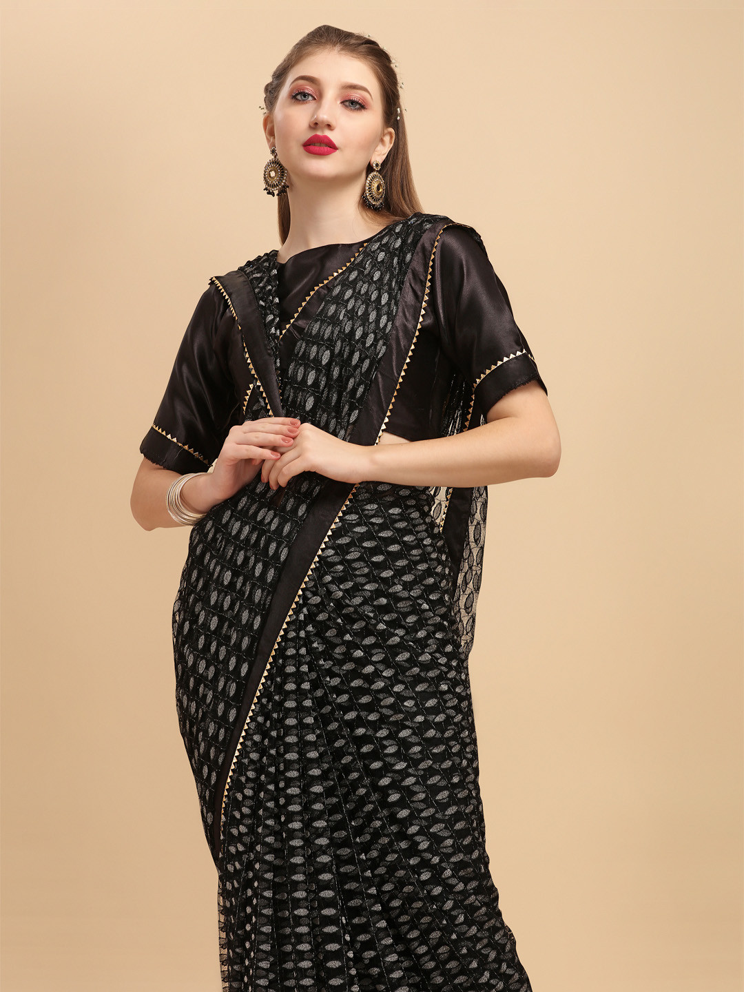 Sangria Black & Grey Lace Saree