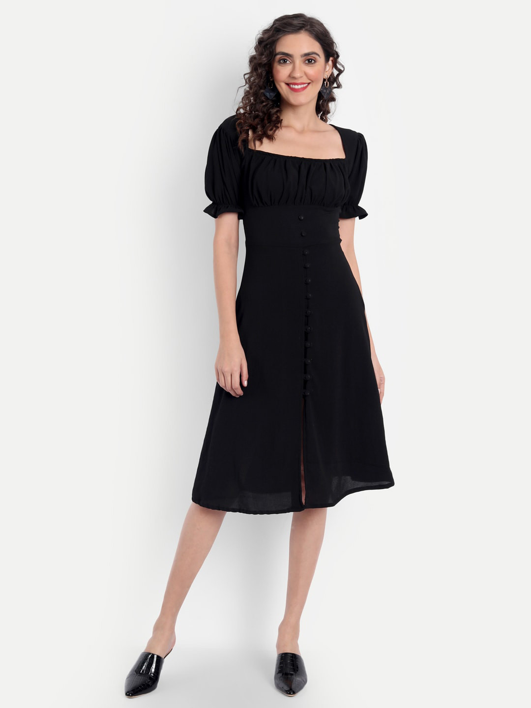 Emprall Black Off-Shoulder Crepe Dress