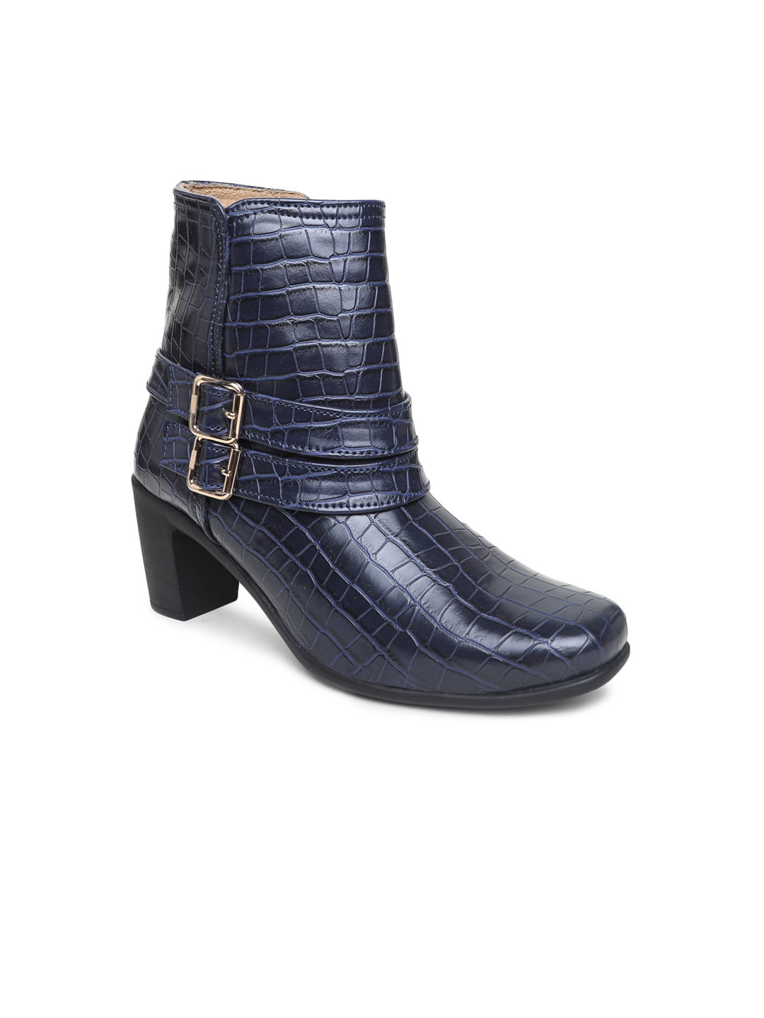 VALIOSAA Women Navy Blue Textured High Top Regular Boots