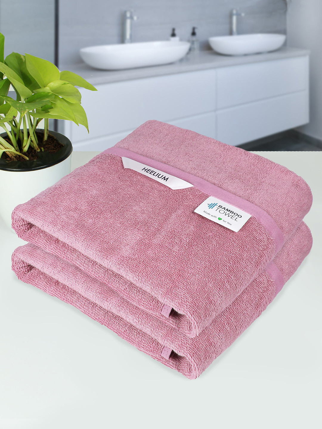 Heelium Peach Unisex Pack of 2 Bamboo Super Soft & Quick Drying 400 GSM Bath Towel