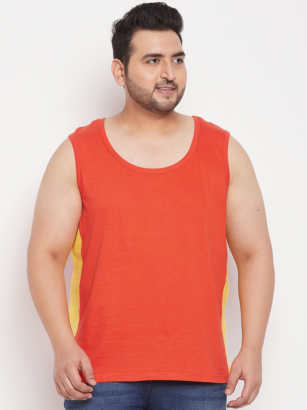 bigbanana Men Plus Size Orange Solid Cotton Innerwear Vests