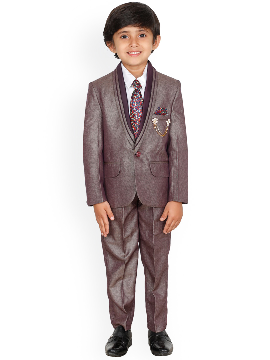 DKGF FASHION Boys Burgundy 4-Piece Party Suit