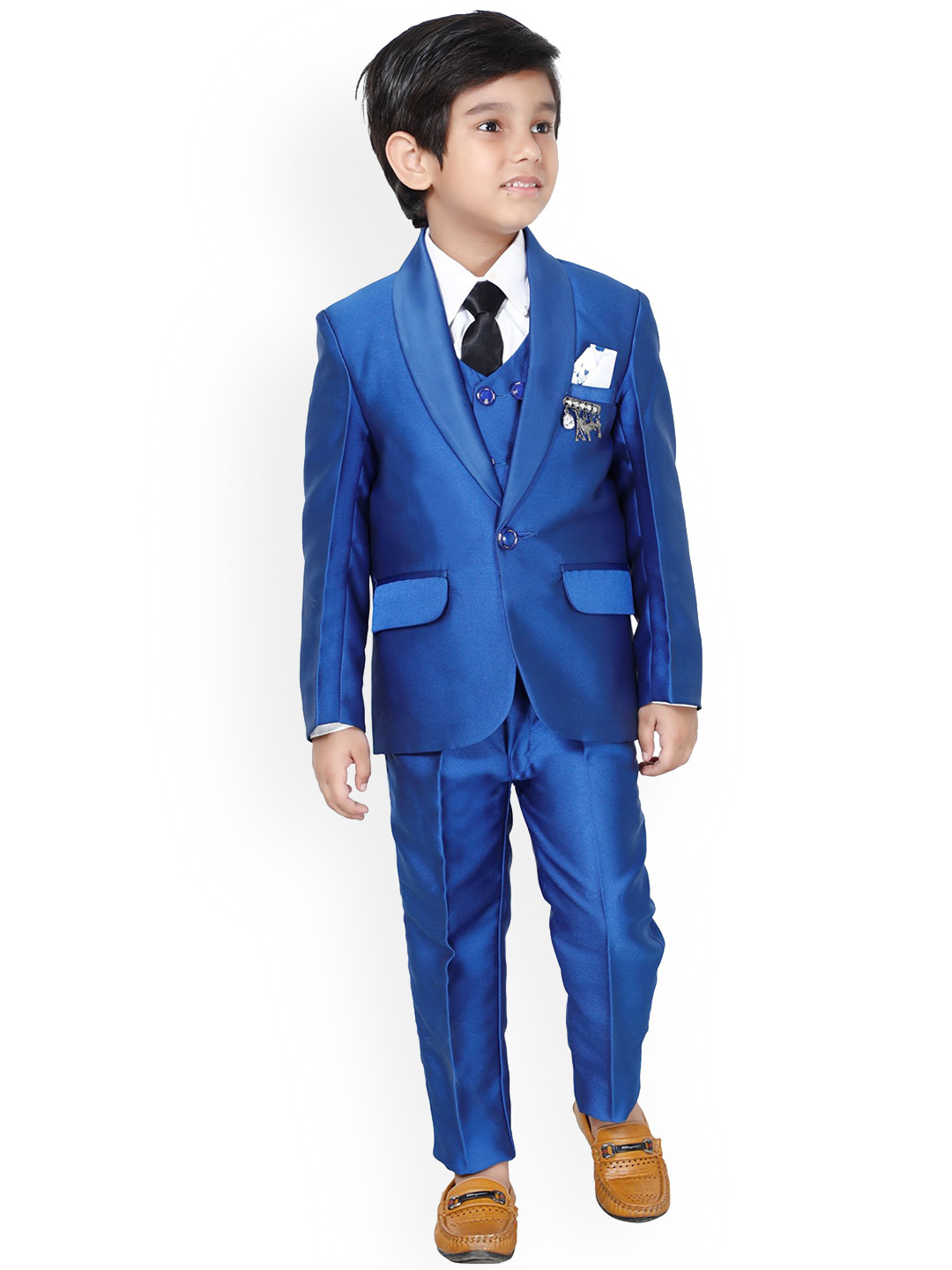 DKGF FASHION Boys Blue Solid 4 Piece Suits
