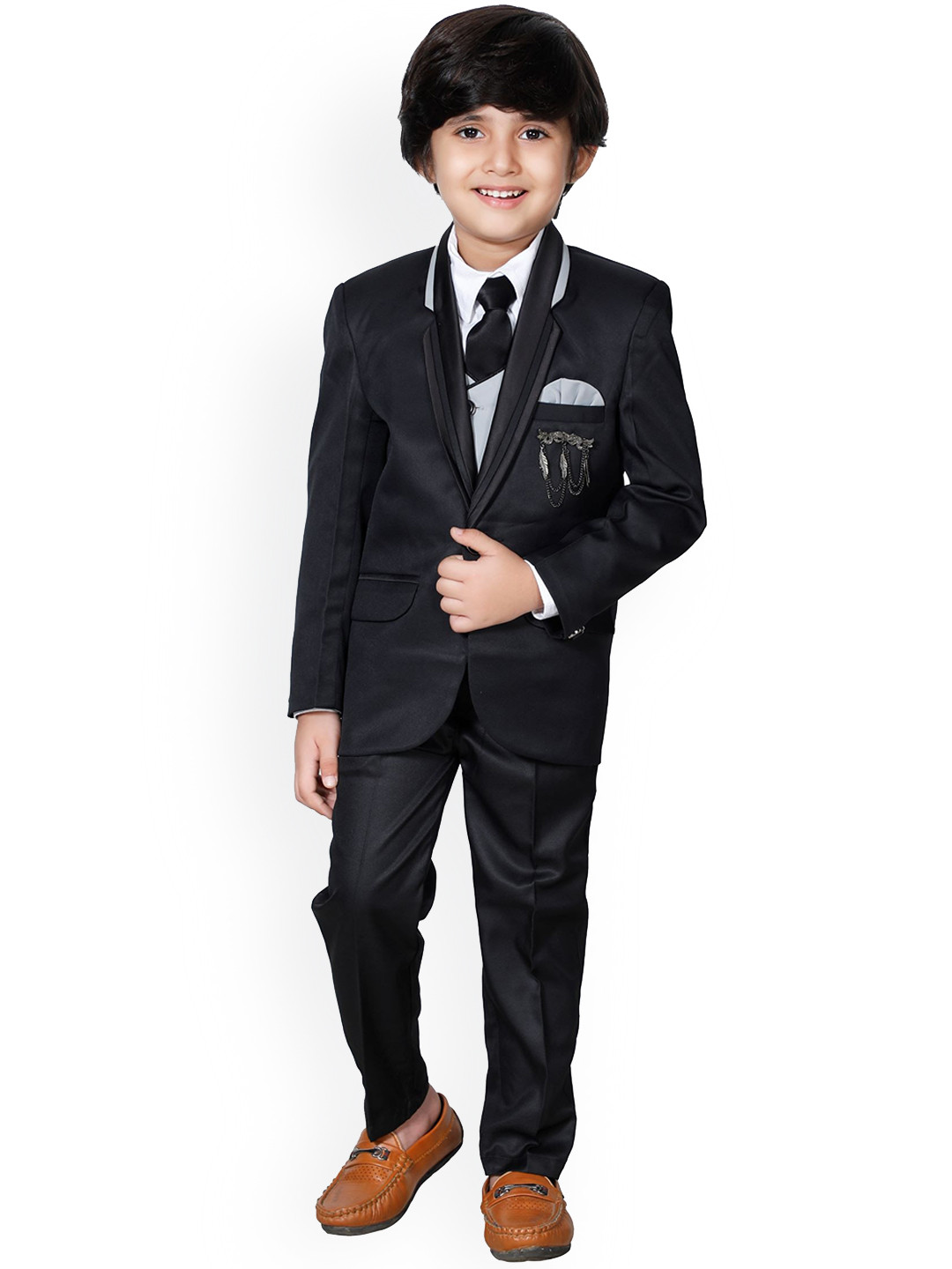 DKGF FASHION Boys Black 5-Piece Suit