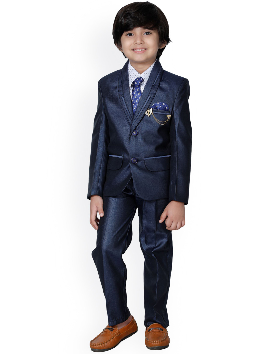 DKGF FASHION Boys Navy Blue Regular Fit 4-Piece Suit