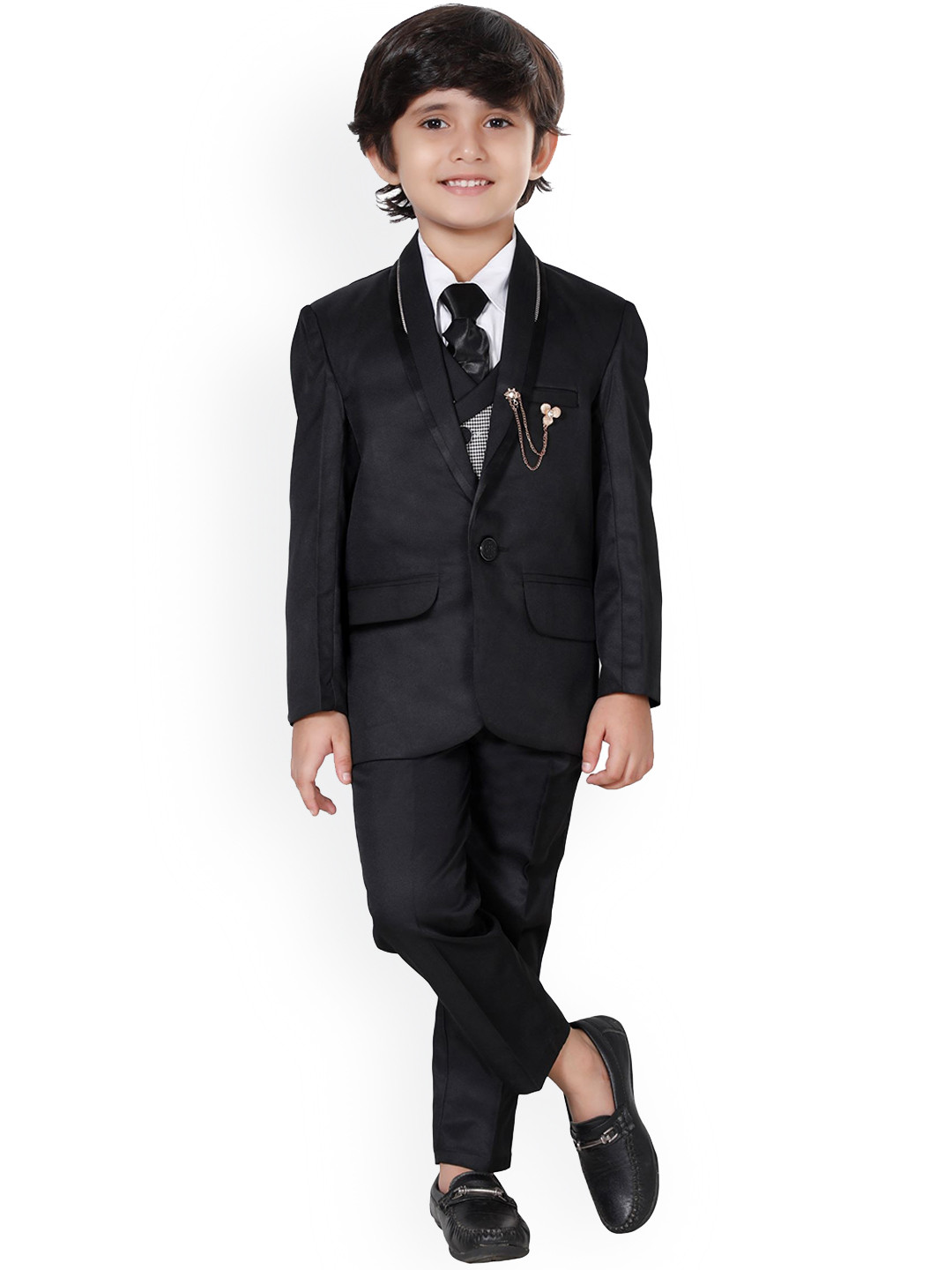 DKGF FASHION Boys Black Solid 4 Piece Suits