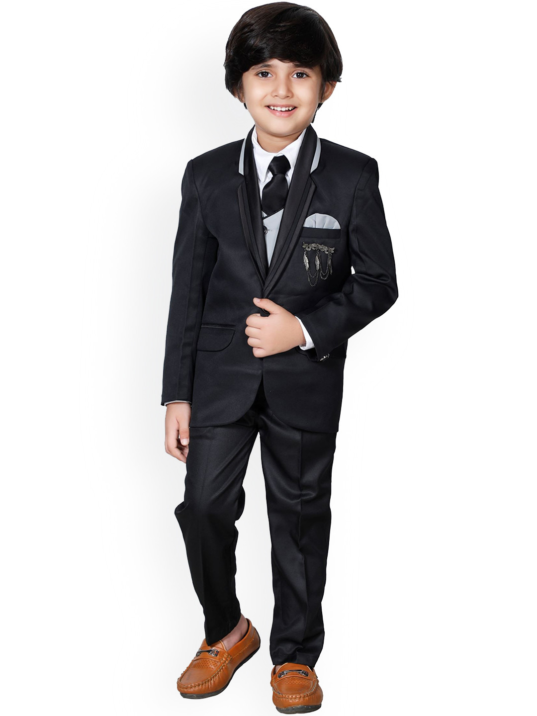 DKGF FASHION Boys 5 Piece Black Solid Party Suit