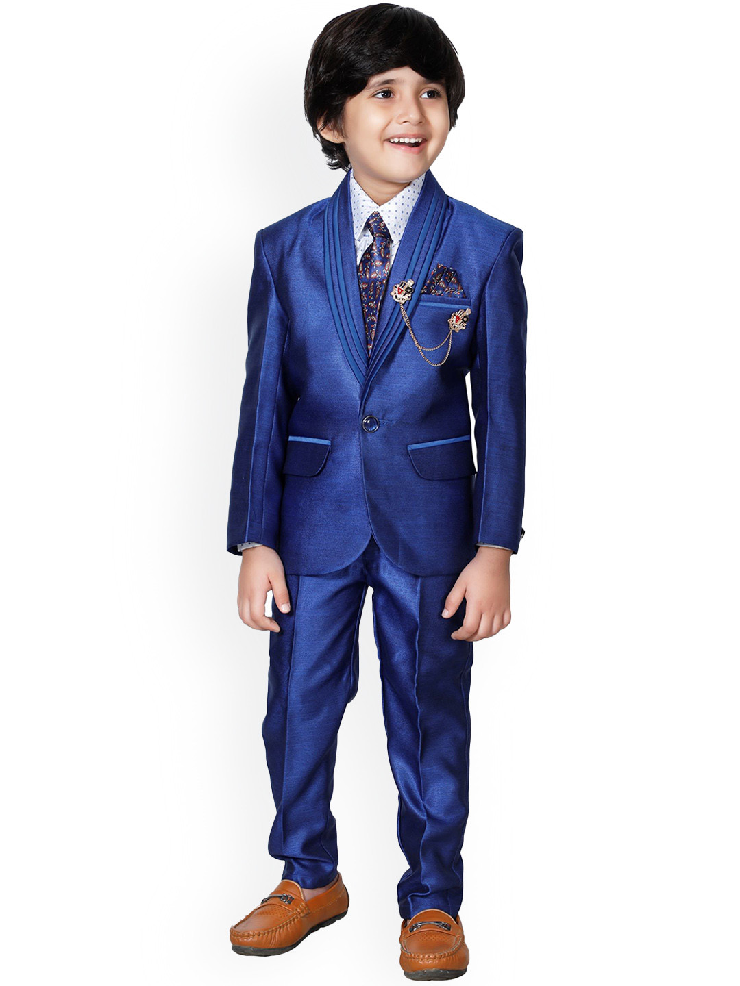 DKGF FASHION Boys 4 Piece Blue Solid Party Suit
