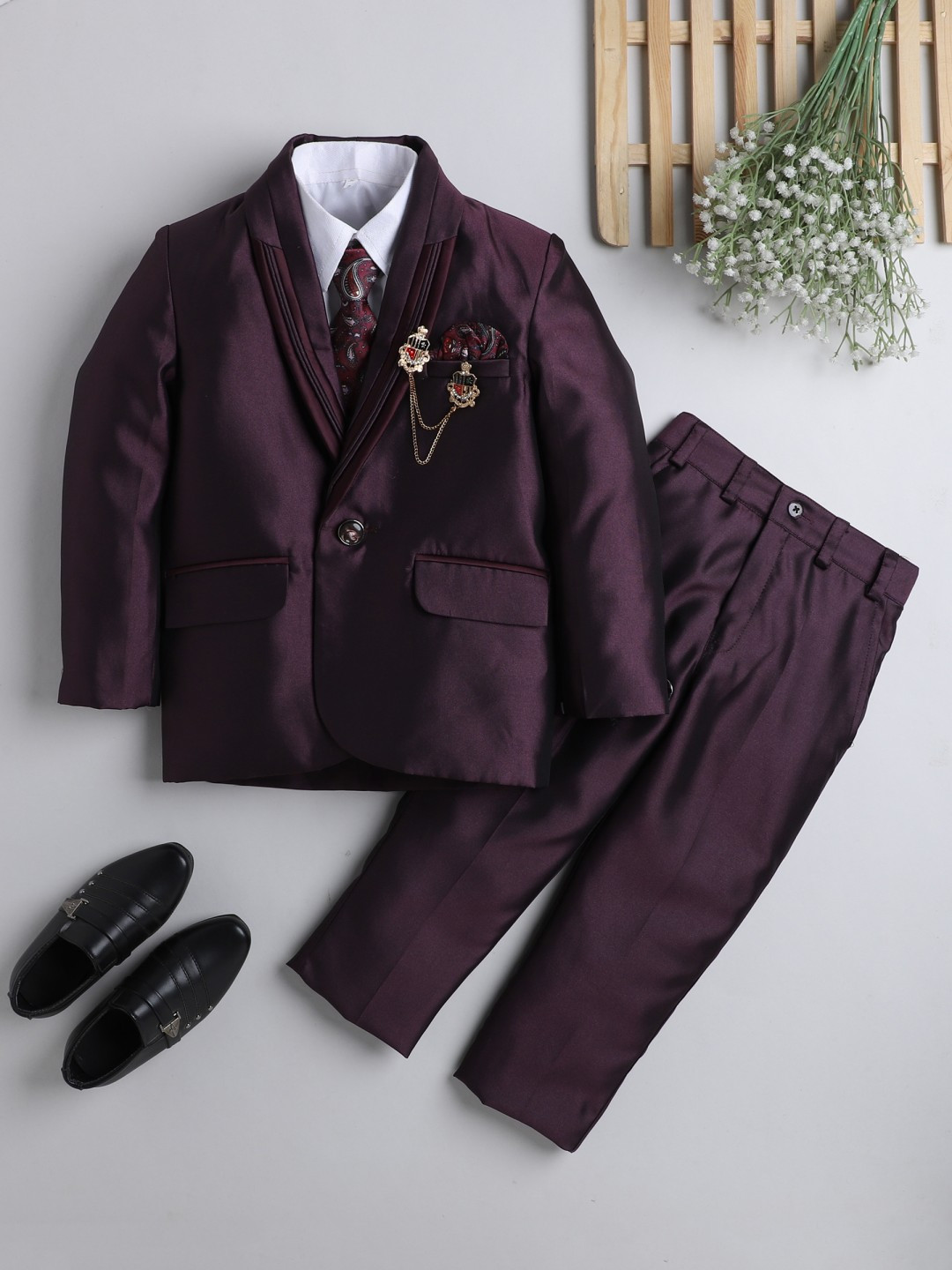 DKGF FASHION Boys Burgundy 4pc Suit