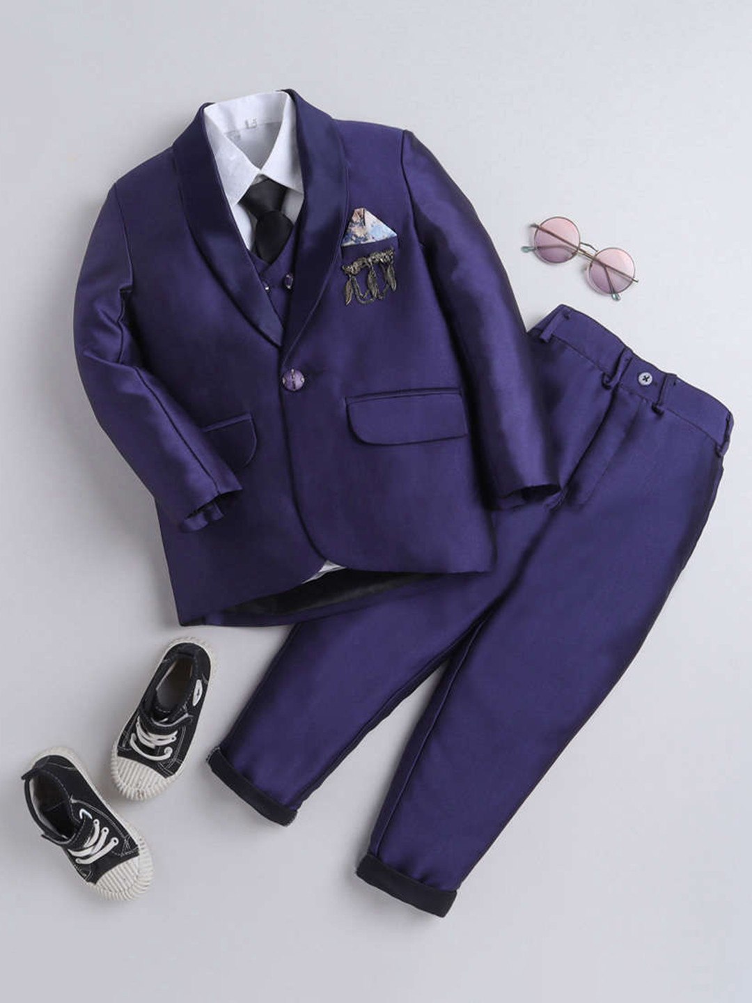 DKGF FASHION Boys Purple Regular Fit 5-piece Suit