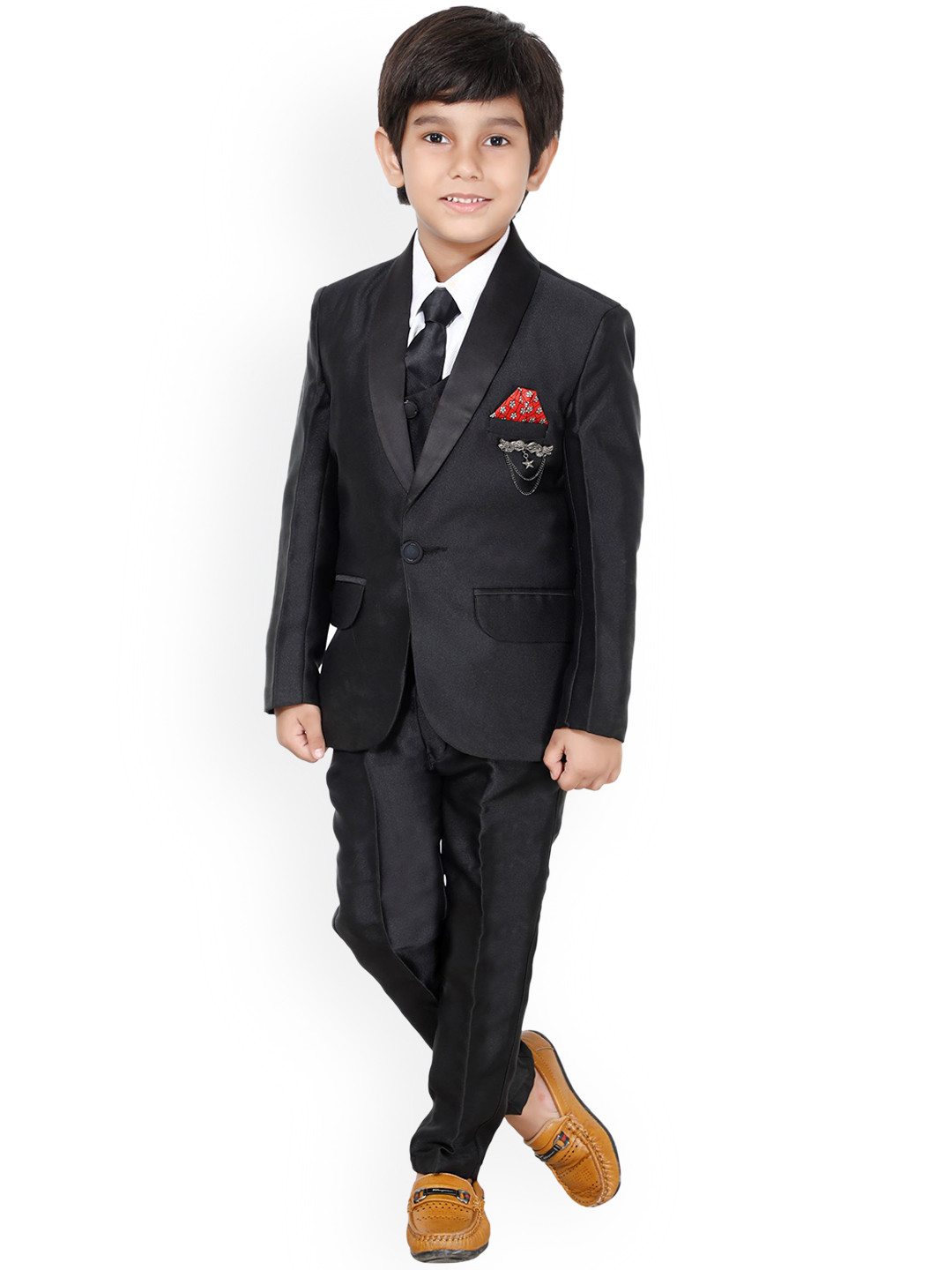 DKGF FASHION Boys 5 Piece Black Solid Party Suit