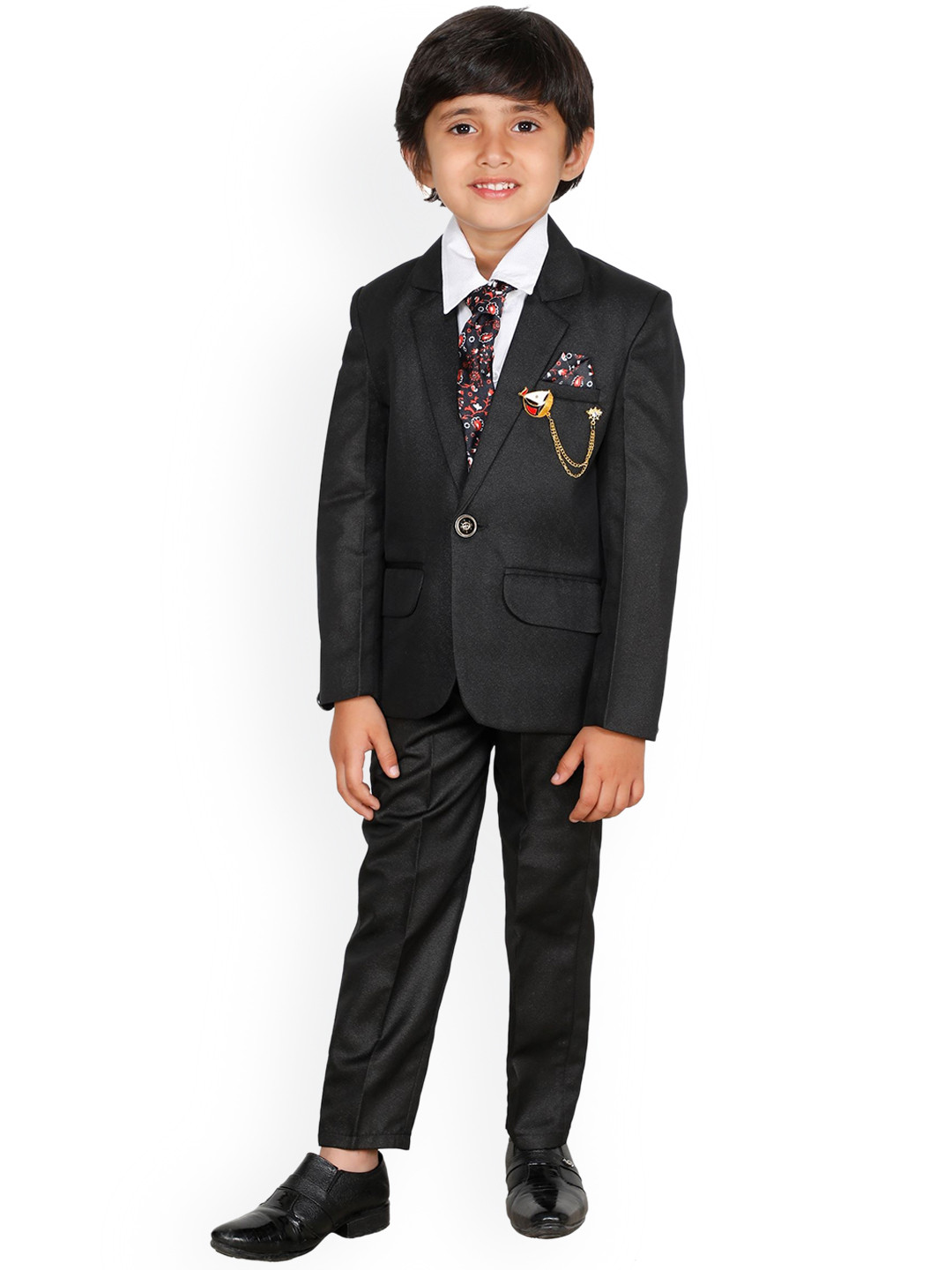 DKGF FASHION Boys Black Single-Breasted Suit