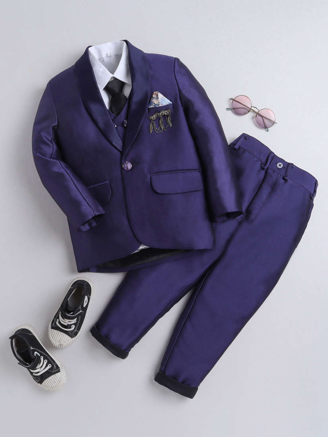 DKGF FASHION Boys Purple Single-Breasted Suit