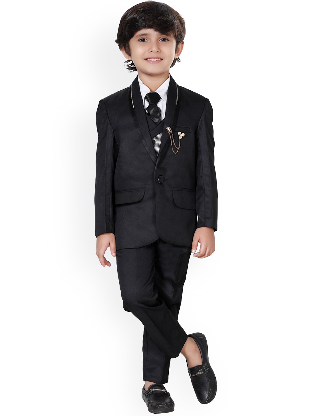 DKGF FASHION Boys Black 5-piece Suit