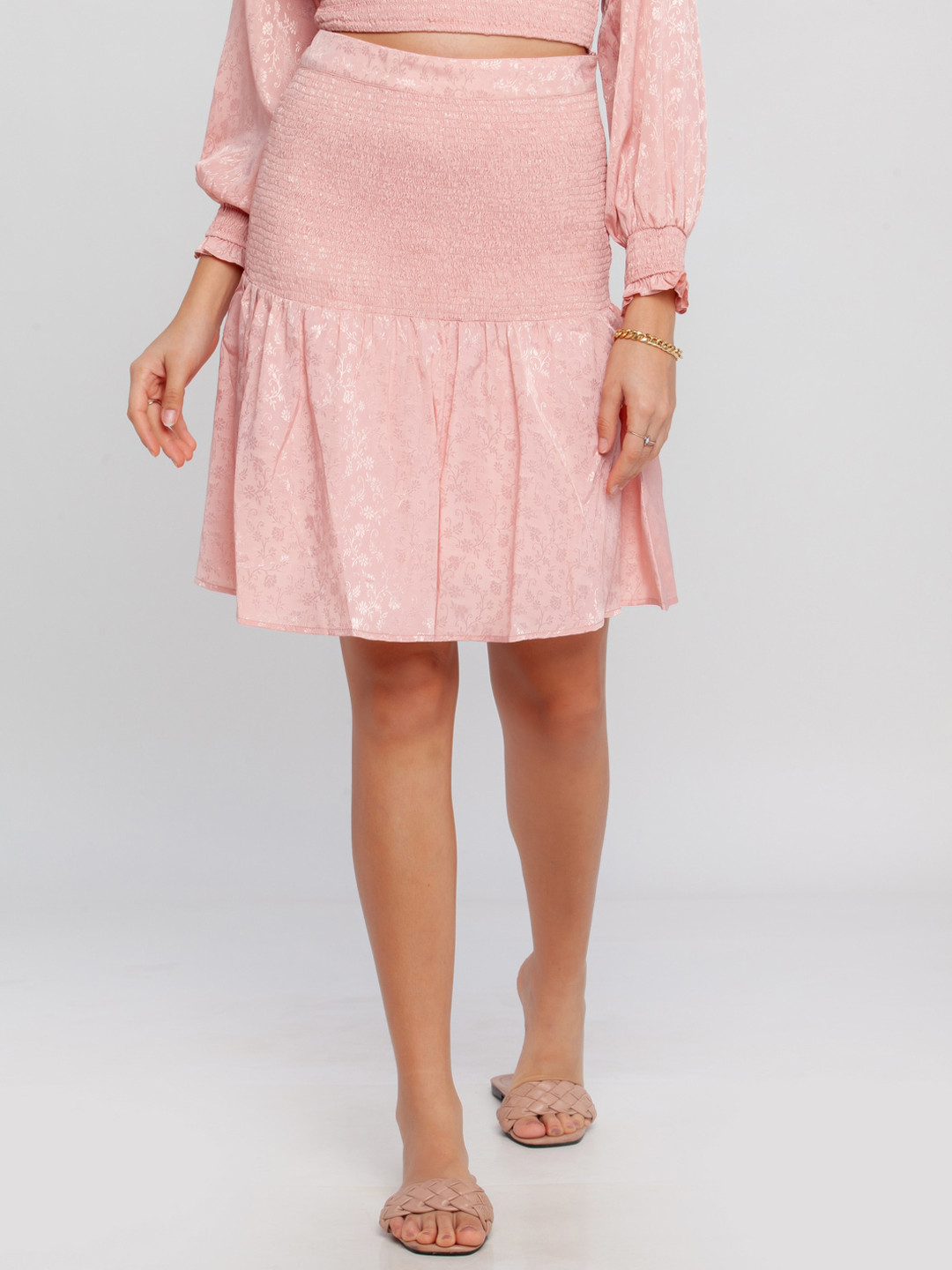 Zink London Women Pink Floral Printed Flared Skirts