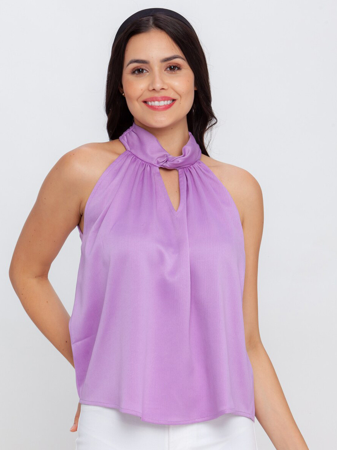 Zink London Purple Mandarin Collar Shirt Style Top