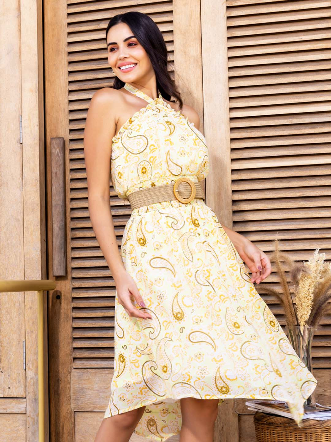 Zink London Green Floral Halter Neck Midi Dress