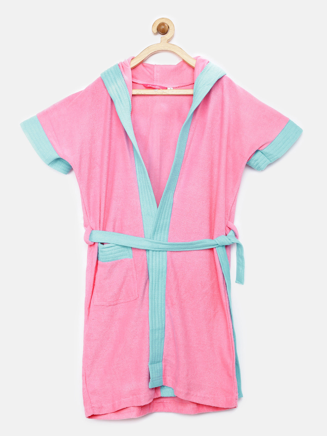 Sand Dune Pink Solid Cotton Drawstring Knee Length Bath Robe-12Y