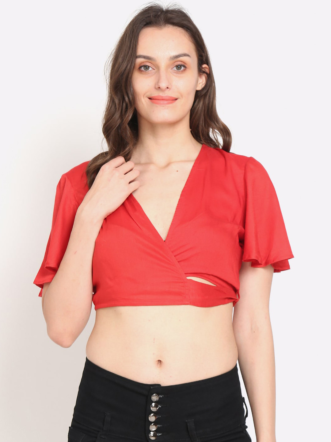 NoBarr Red Wrap Crop Top