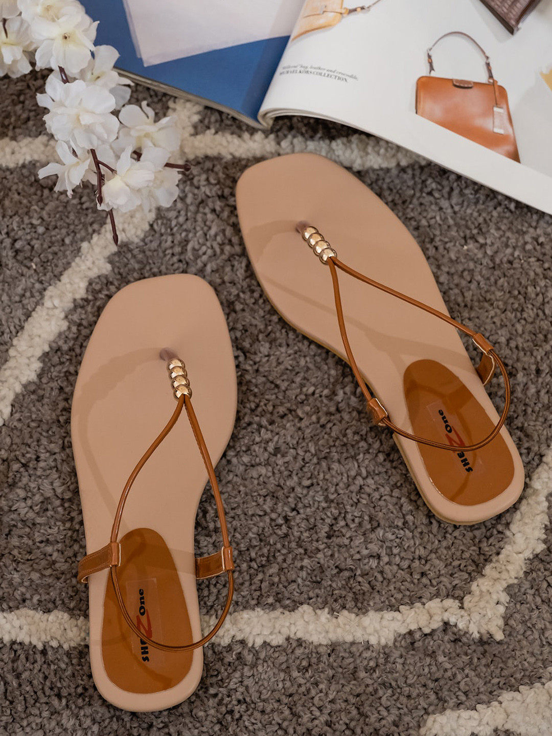 Shezone Women Rust T-Strap Flats