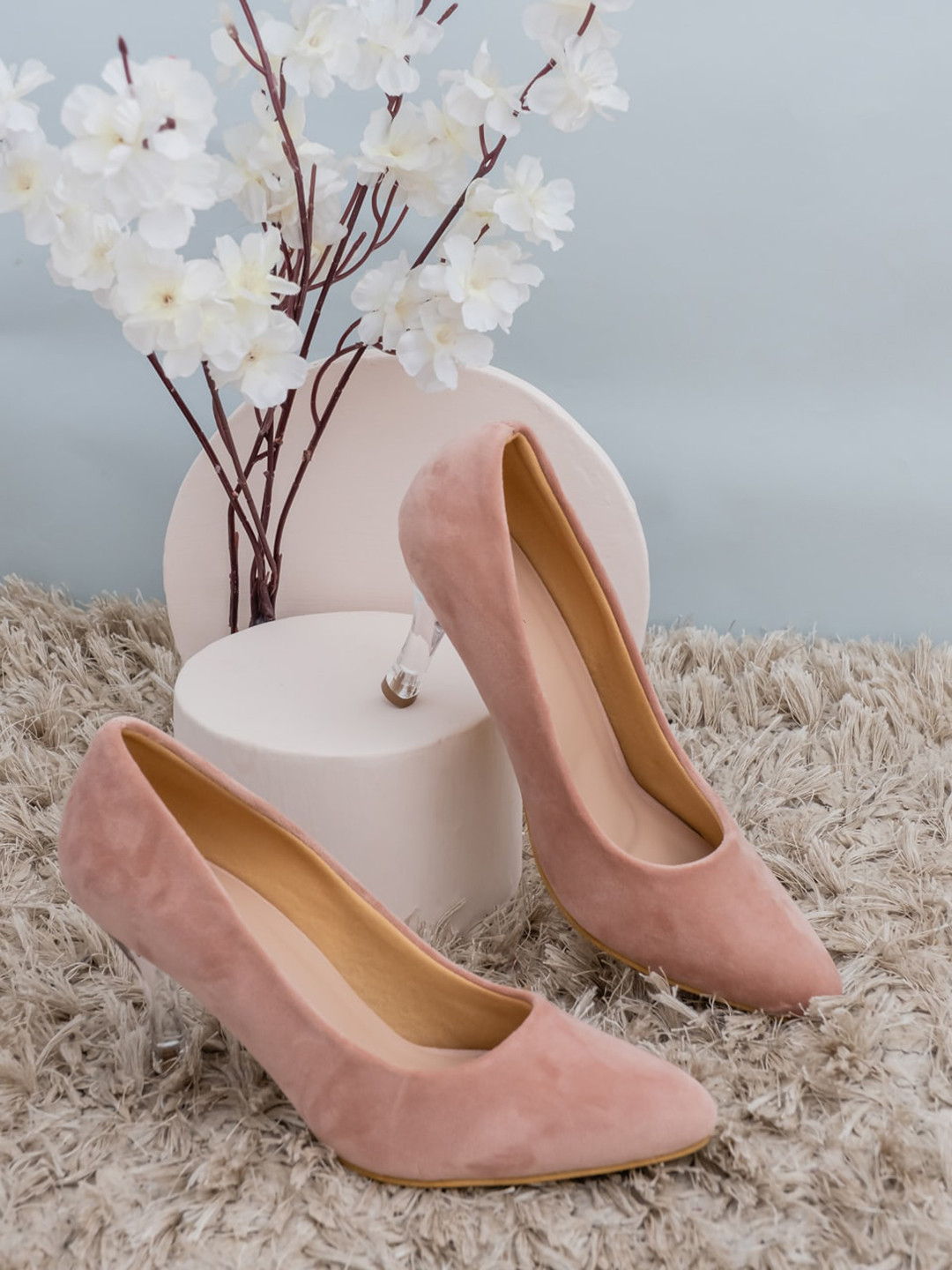 Shezone Peach-Coloured Suede Stiletto Pumps