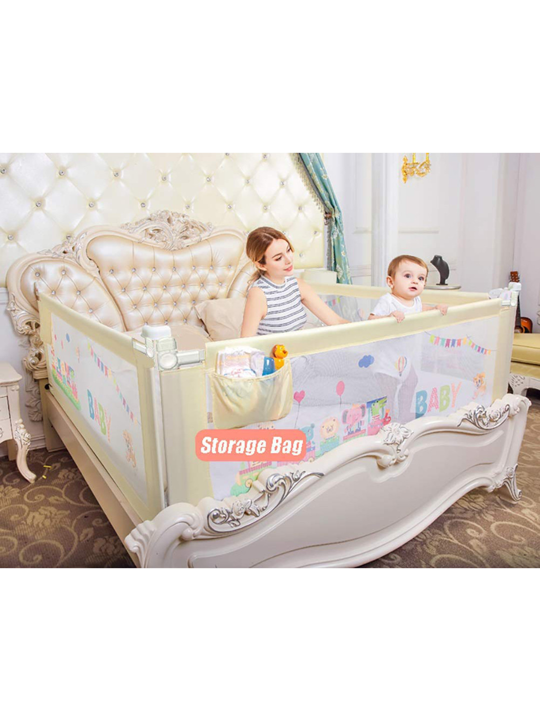 SYGA Cream-coloured 1.5 M Baby Guard Rail Bed Fence