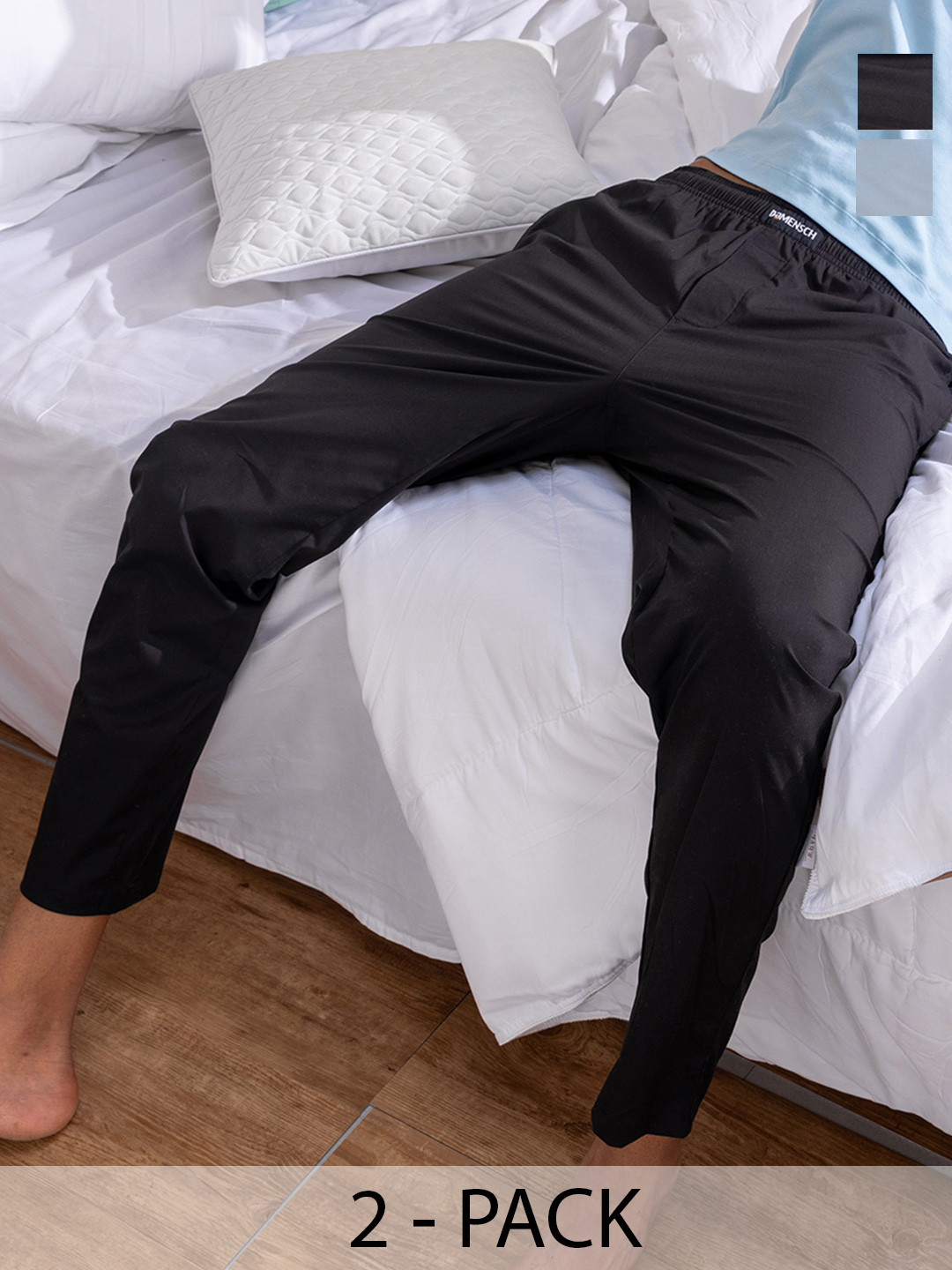 DaMENSCH Men Blue & Black Pack Of 2 Woven Cotton Stretchable Tapered Fit Pyjama Pants