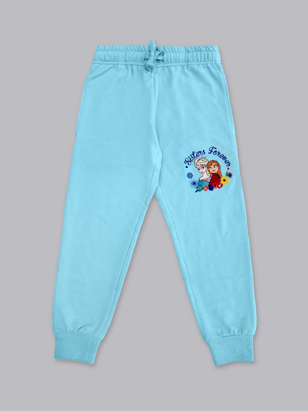 Kids Ville Girls Blue Solid Frozen Featured Jogger