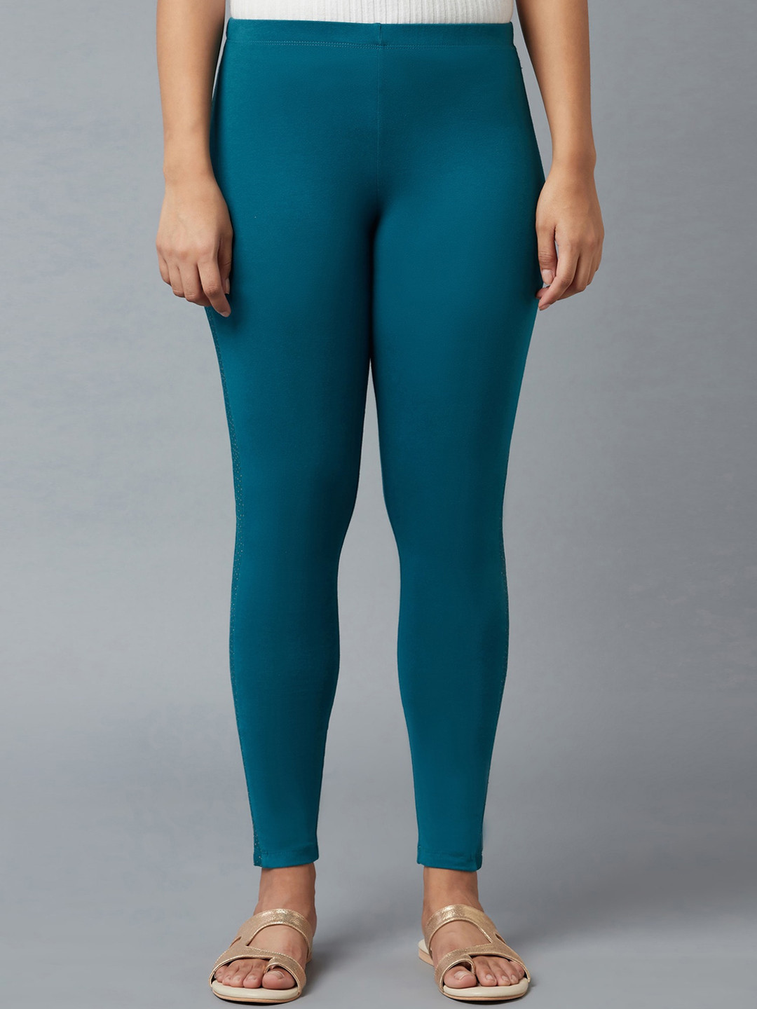 elleven Women Teal Blue Solid Tights