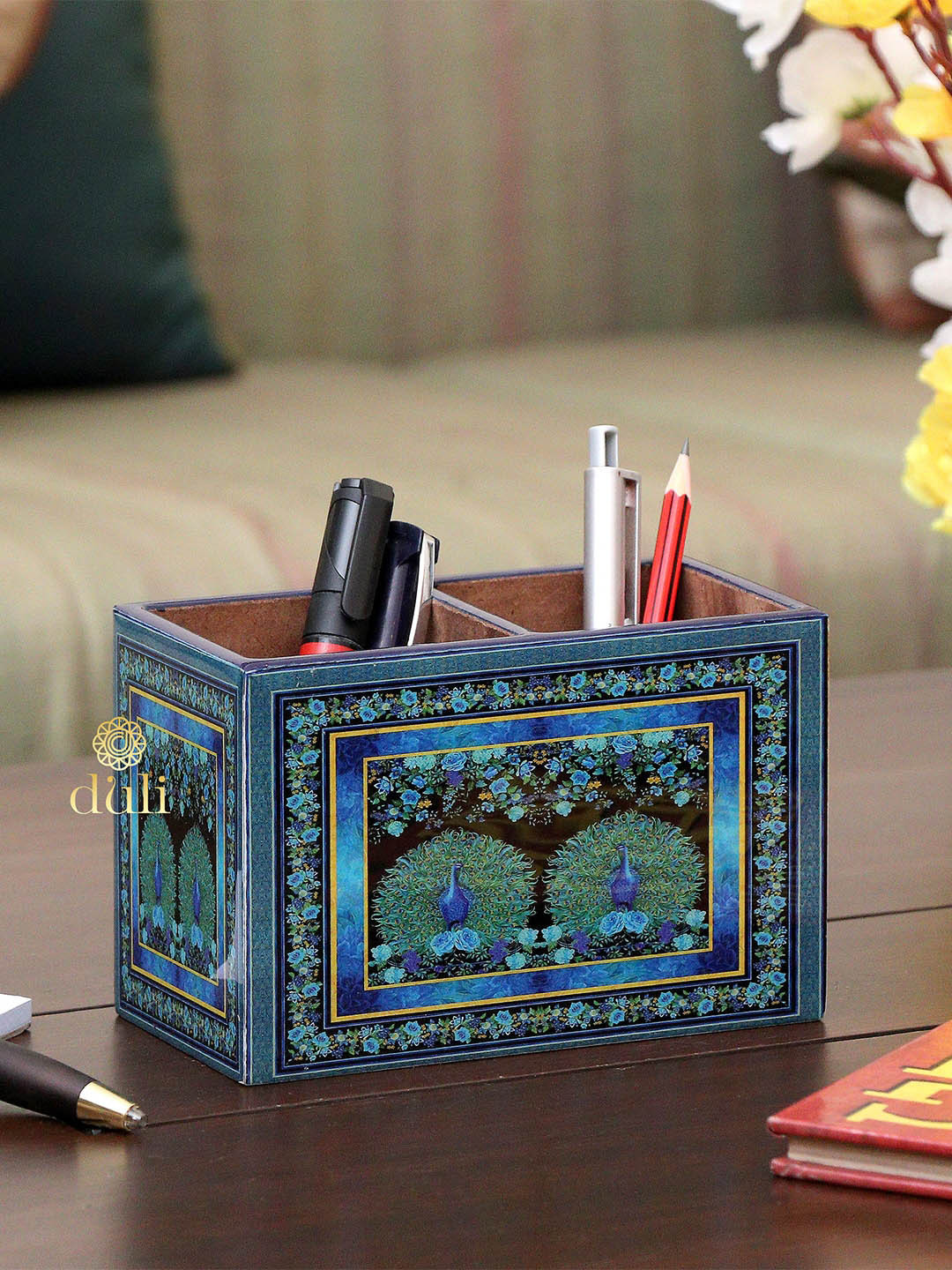 DULI Blue Printed Handmade MDF Wood Utility Holder
