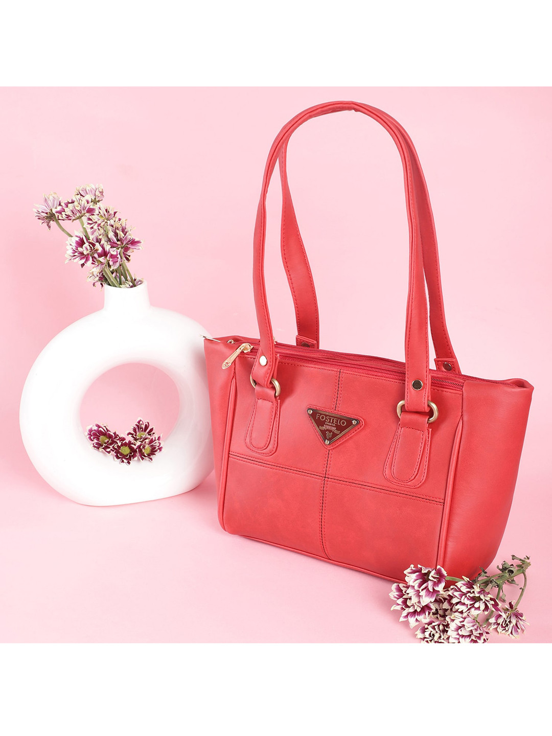 Fostelo Red PU Structured Shoulder Bag