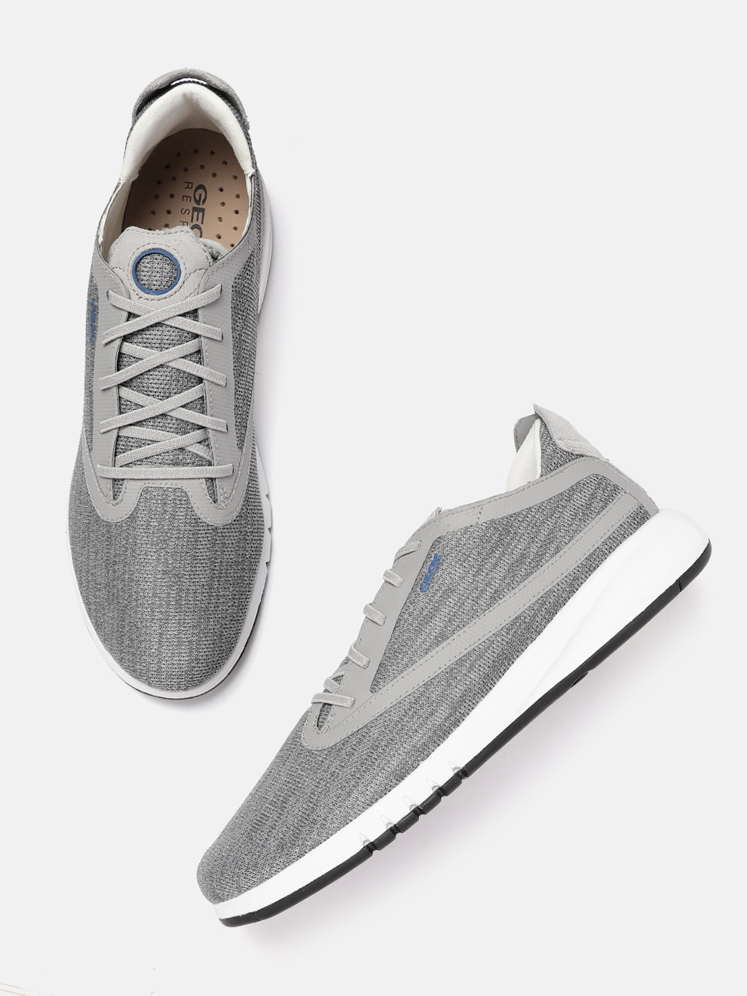 Geox Men Grey Woven Design Lightweight Sneakers