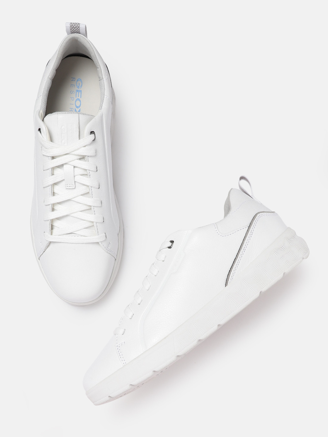 Geox Men White Leather Lightweight Sneakers