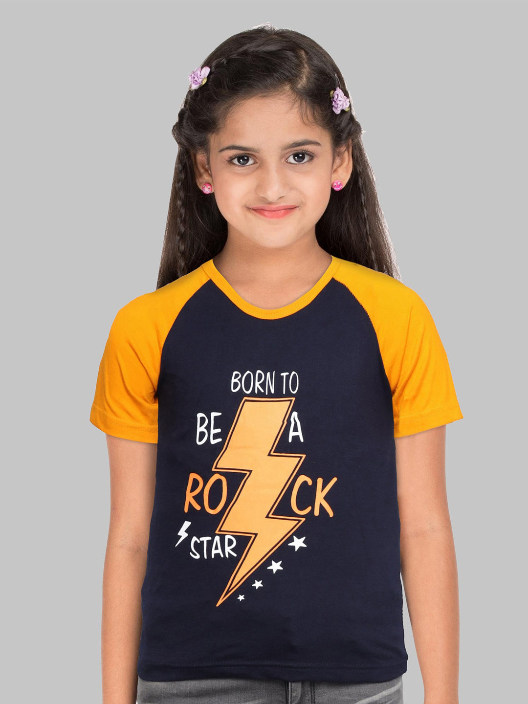 Fleximaa Kids Multicoloured Printed V-Neck Raw Edge Running T-shirt