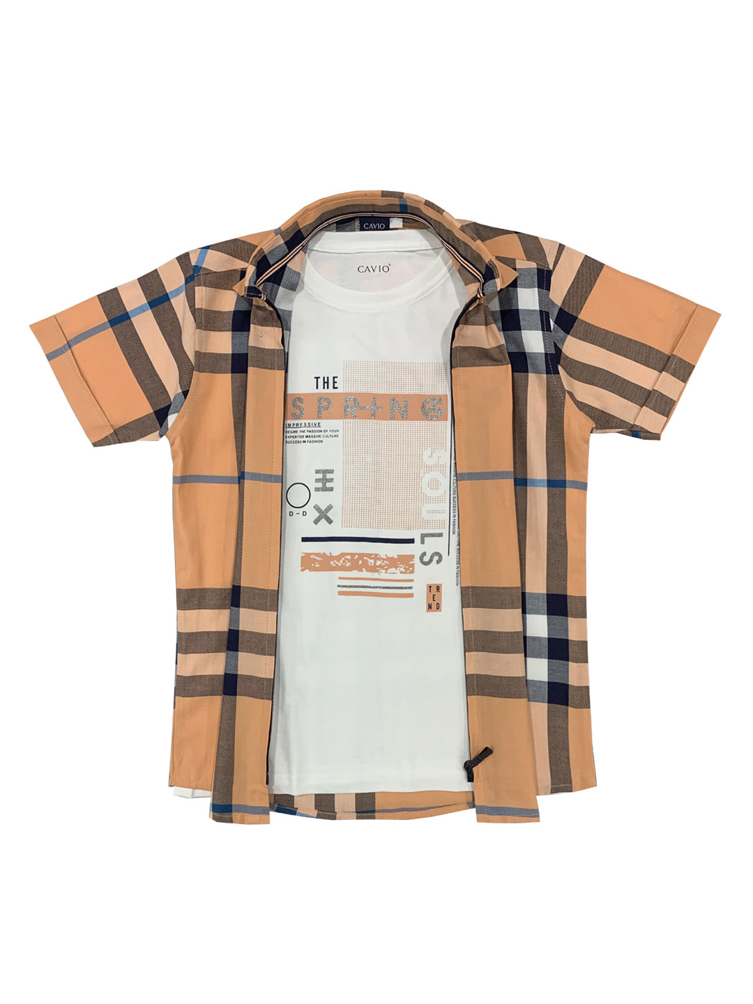 CAVIO Boys Checked Casual Shirt & T-Shirt