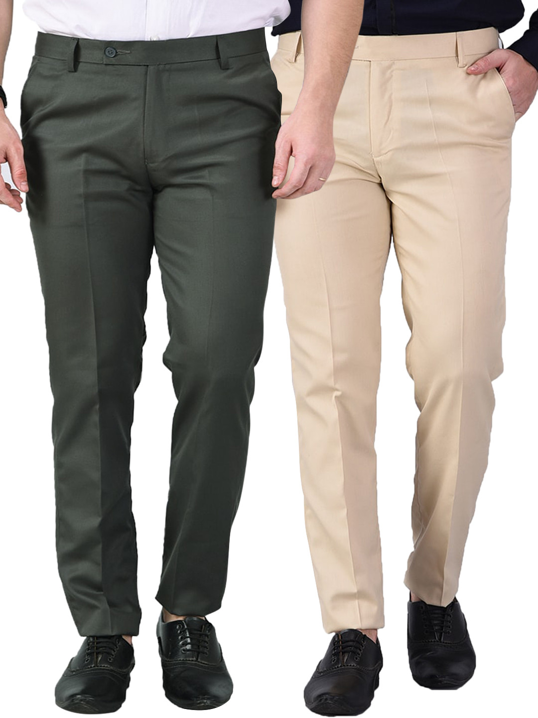 AD & AV Men Olive Green Classic Easy Wash Chinos Trousers