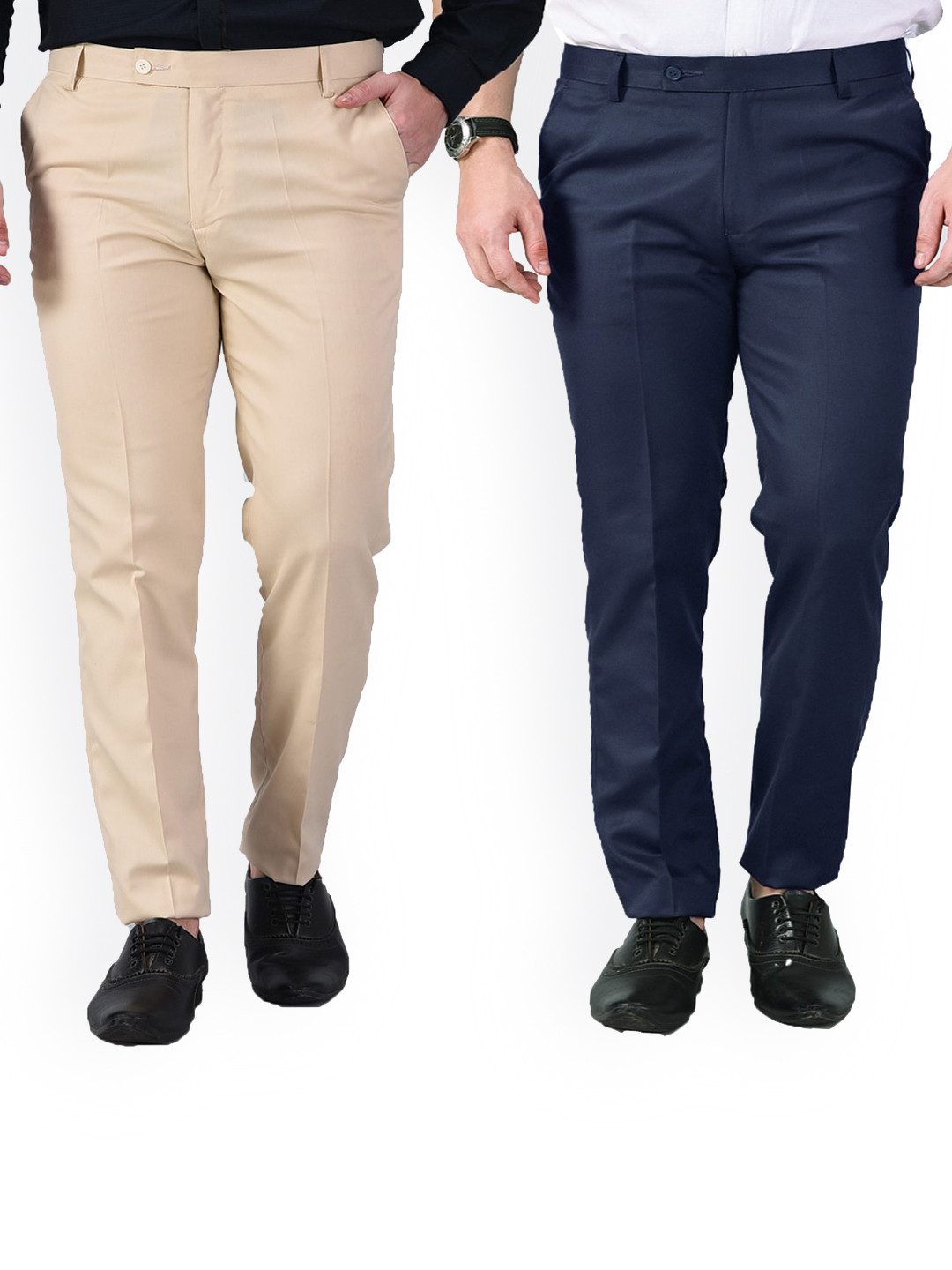 AD & AV Men Off White Classic Easy Wash Chinos Trousers