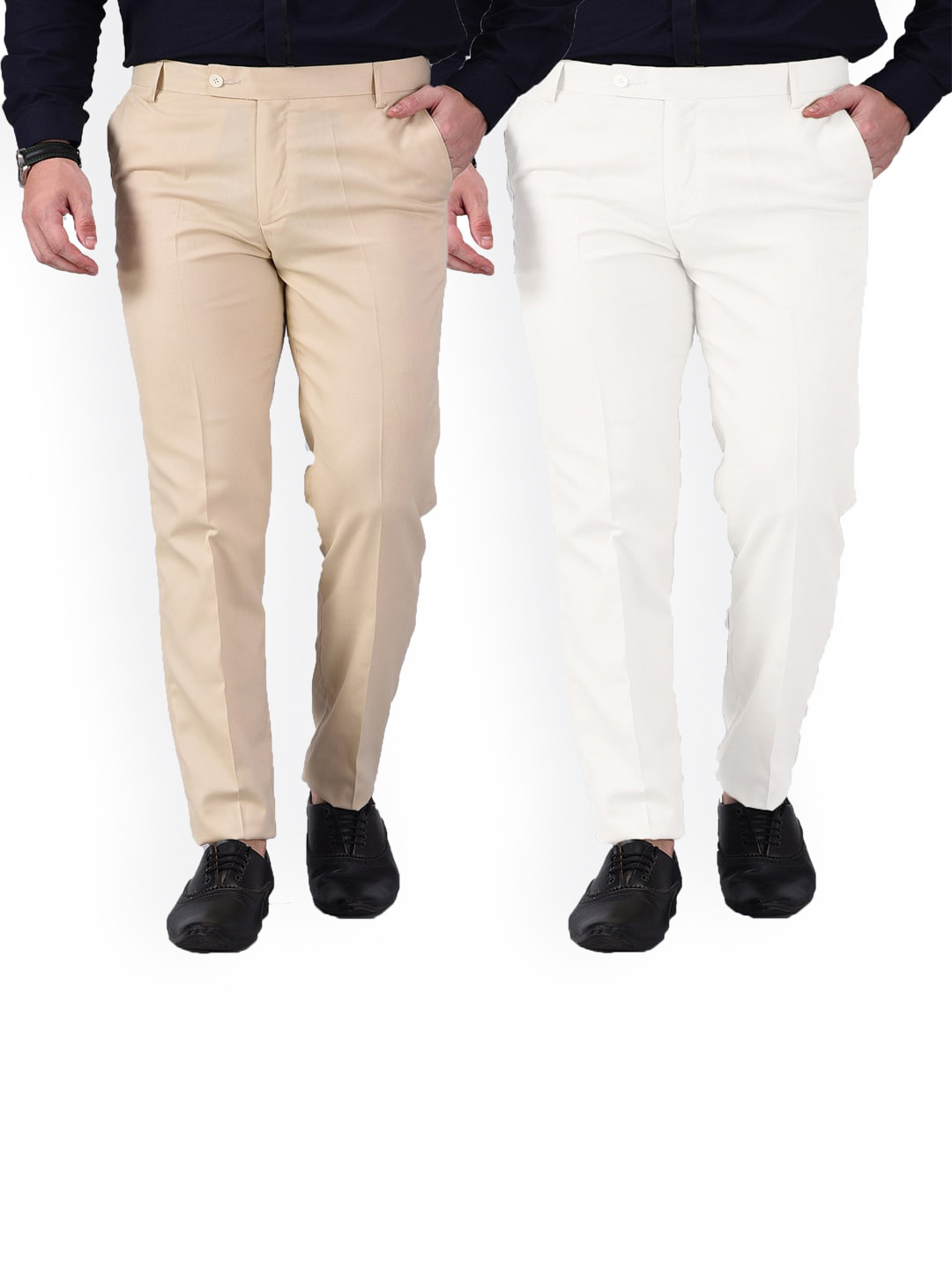 AD & AV Men Off White Classic Easy Wash Chinos Trousers