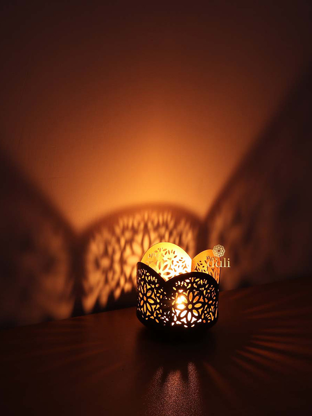 DULI Black & Gold Textured Metal Shadow Votive Tealight Candle Holder