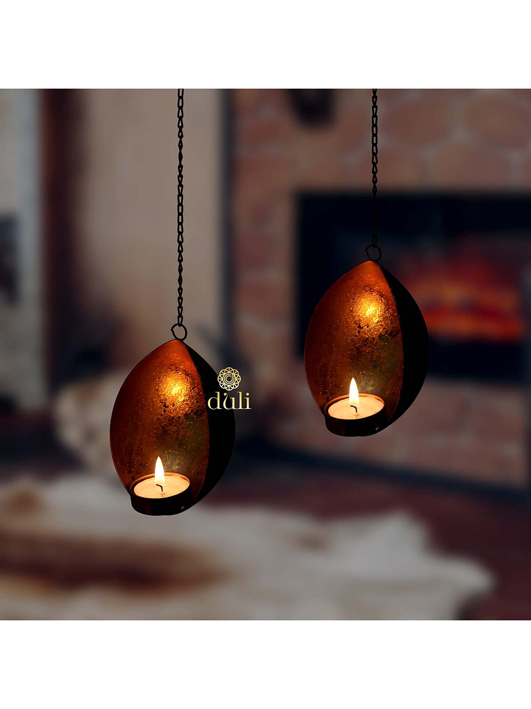 DULI Set Of 2 Black Decorative Coconut Hanging Tealight Candle Holder