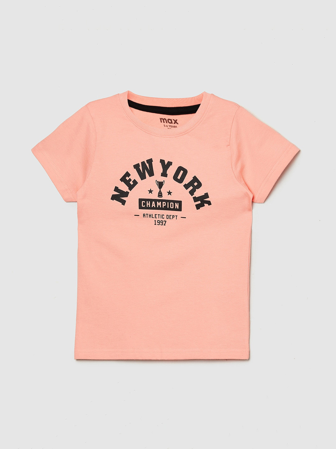 max Boys Rust Typography Printed Pure Cotton Applique T-shirt